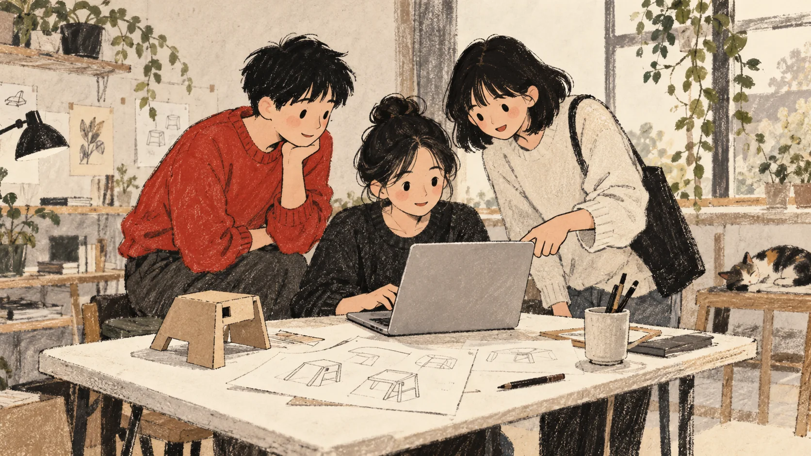 A creator listens as other people try a prototype
